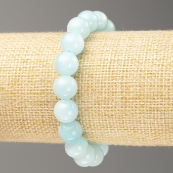 Elastic bracelet in Aquamarine color (synthetic acrylic) smooth beads, 10 mm diameter, 18 cm length