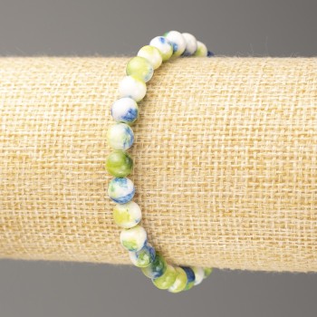 Bracelet 'Oceanic Jade' blue-green-white (synthetic acrylic), 6mm diameter beads ±, length 18 cm ±, smooth beads on elastic