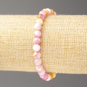 Bracelet with Yellow, Pink, and White Oceanic Nephrite (artificial acrylic), 6 mm diameter, approx. 18 cm length, smooth beads on elastic