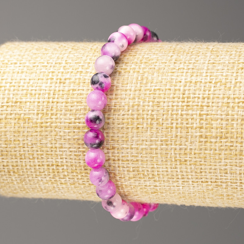 Bracelet 'Oceanic Nephrite' Gray-Raspberry-White (synthetic acrylic), 6mm beads, 18 cm length, smooth on elastic