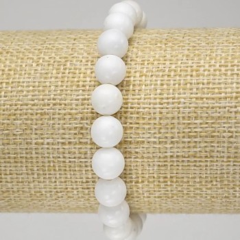 White Agate Bracelet (pressed) - smooth beads, 8 mm diameter ± (stretch)