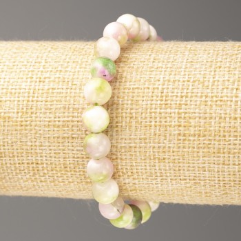 Bracelet 'Oceanic Jade' Pink-Green-White Acrylic, 8mm Diameter +/-, Length 18cm +/- on elastic