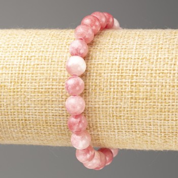 Bracelet Strawberry-White Ocean Nephrite (artificial acrylic), 8 mm diameter beads, 18 cm length, smooth beads on elastic