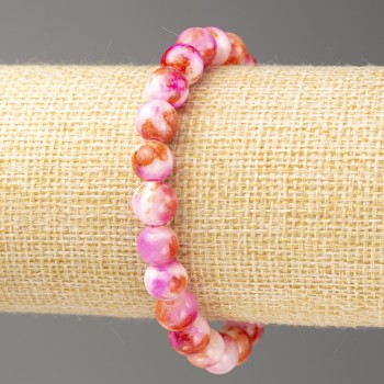 Bracelet 'Ocean Jade' in Raspberry-Copper-White (artificial acrylic), 8mm diameter beads, length approx. 18 cm, smooth beads on elastic