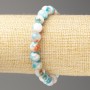Bracelet 'Oceanic Jade' in blue, copper, and white tones (synthetic acrylic), 8 mm diameter, length approx. 18 cm, smooth beads on elastic