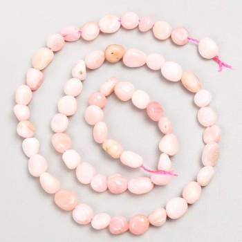 Beads on a string of natural stone Pink Opal, tumbled, diameter 6×8 mm, length 39 cm