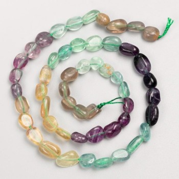 Beads on a string of natural fluorite, tumbled, 7×11–6×7 mm, length 41 cm