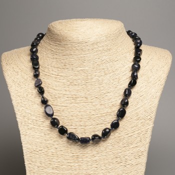 Aventurine Stone Necklace ('Blue Sand'), faceted, bead diameter 5×8–10 mm, length 50 cm