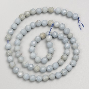 Aquamarine gemstone beads, faceted round beads on a thread, diameter 5 mm ±, length 38 cm ±