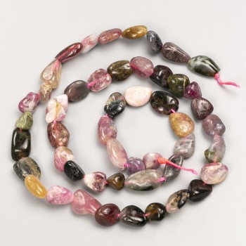 Beads of natural gemstone tourmaline, raw crystals on thread, diameter 10x7mm, length 40 cm