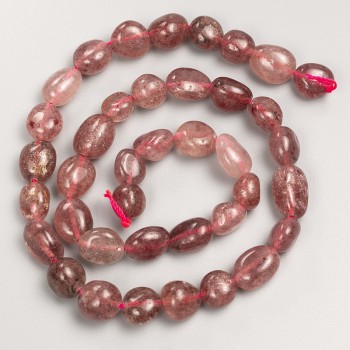 Beads of natural stone Strawberry Quartz - Polished on thread, diameter 8x11 mm +-, length 40 cm +
