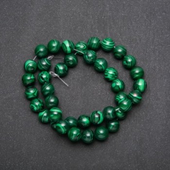 Synthetic malachite beads on thread, smooth round beads, 10mm diameter, 38cm length