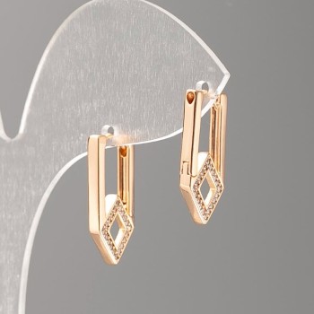 Xuping Earrings 18K Gold Plating with White Crystals, Diamond-shaped, diameter 20×2 mm+