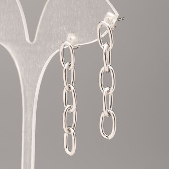 Xuping Rhodium-Plated Stud Earrings with Chain, Ball Diameter 6.5 mm, Length 3.5 cm +