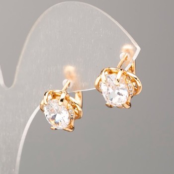 Xuping 18K Gold-Plated Earrings with White Crystal, Diameter 12.5 x 11 mm