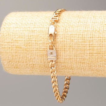 Xuping Bracelet Gold Plating Armor Weave 'Lock' 18K, Length 20 cm, width about 5 mm, with White Crystals