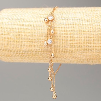 Xuping Bracelet with 18K Gold Plating, Length 18–20 cm, Thickness 1.5 mm ±, with Beads, 4 mm Diameter, with White Rhinestones