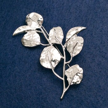 Brooch 'Twig with Leaves', silver metal 62×40 mm
