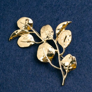Brooch Branch with Leaves, golden metal 62x40 mm