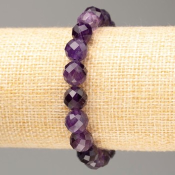 Bracelet of natural amethyst with a faceted bead, 10 mm diameter, 18 cm length, on elastic