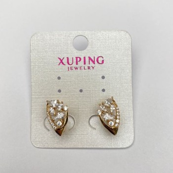 Xuping Earrings 18K Gold-Plated with White Crystals, 16×9 mm