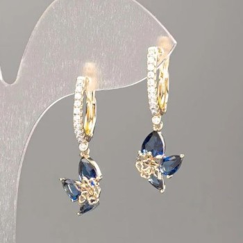 Xuping Earrings 18K Gold-Plated Blue Stone, White Crystals 30x10mm