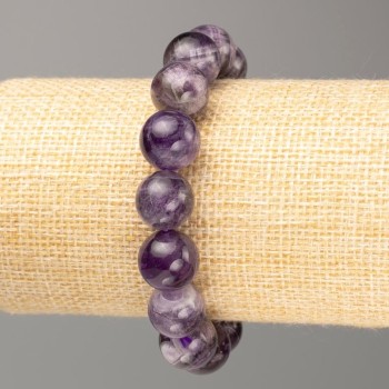Bracelet made from natural amethyst on elastic, smooth bead, 12 mm diameter ±, 18 cm length