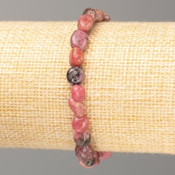 Bracelet with natural Rhodonite, tumbled, diameter 7×9–6×7 mm, length 18 cm