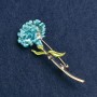 Brooch 'Carnation Flower' blue enamel, golden metal 59x24mm