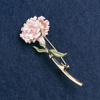 Carnation Flower Brooch, light pink enamel, gold-tone metal, 59×24 mm