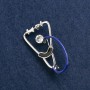 Brooch 'Stethoscope' enamel black and blue, with white stone, silver metal 43×24 mm