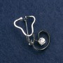Stethoscope Brooch in Black Enamel with White Stone, Silver Metal 44x25 mm