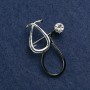 Brooch 'Stethoscope' enamel black with white stone, silver metal 44×29 mm