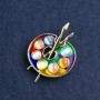 Palette Brooch, multicolored enamel, golden metal 46x34mm