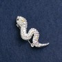 Snake Brooch with White and Pink Crystals, Silver Metal 45x22mm