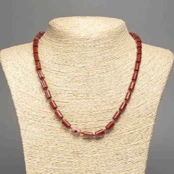 Necklace of Red Jasper, natural stone, smooth cylindrical beads, diameter 10×6 mm +-, length 49 cm +-