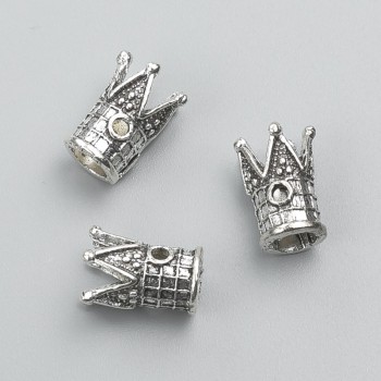 End Cap 'Crown' in Silver Color, 13x8 mm; Pack size: 20 g (±), 17 (±) pcs
