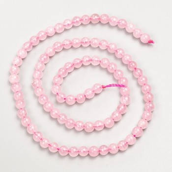Pink Quartz Beads, Natural Stone, Smooth Round Beads, Diameter 4.5 mm, Length 38 cm on Thread