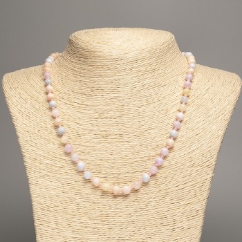 Necklace 'Morganite' with smooth beads, 6 mm diameter, 50 cm long, made of white nephrite (synthetic dyed)