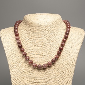 Necklace 'Jasper' with smooth beads, 10 mm diameter, 50 cm length, made of white nephrite (synthetically dyed)