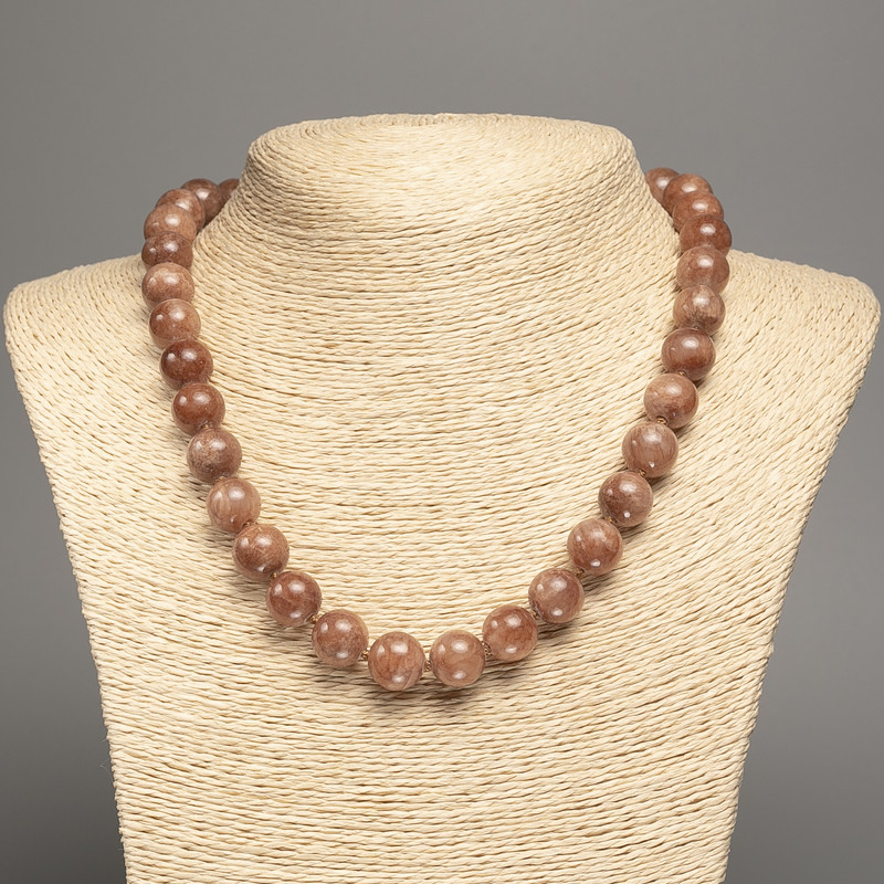 Necklace 'Jasper' with smooth beads, 12 mm diameter, about 50 cm long, made of white nephrite (synthetic-dyed)