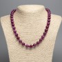 Necklace burgundy 'Tourmaline' smooth beads, 12 mm diameter, 50 cm length, made of white nephrite (synthetic dyed)