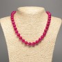 Raspberry Tourmaline Necklace with Smooth Beads, 10 mm Diameter, 50 cm Length, White Nephrite (Synthetic Dyed)