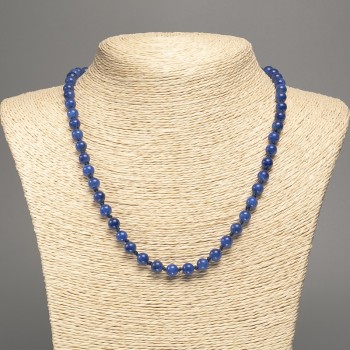 Blue Lazurite Necklace with smooth beads, 6 mm diameter, approximately 50 cm long, made from white nephrite (synthetically dyed)