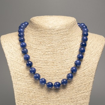 Blue Lazurite Necklace with White Nephrite Beads