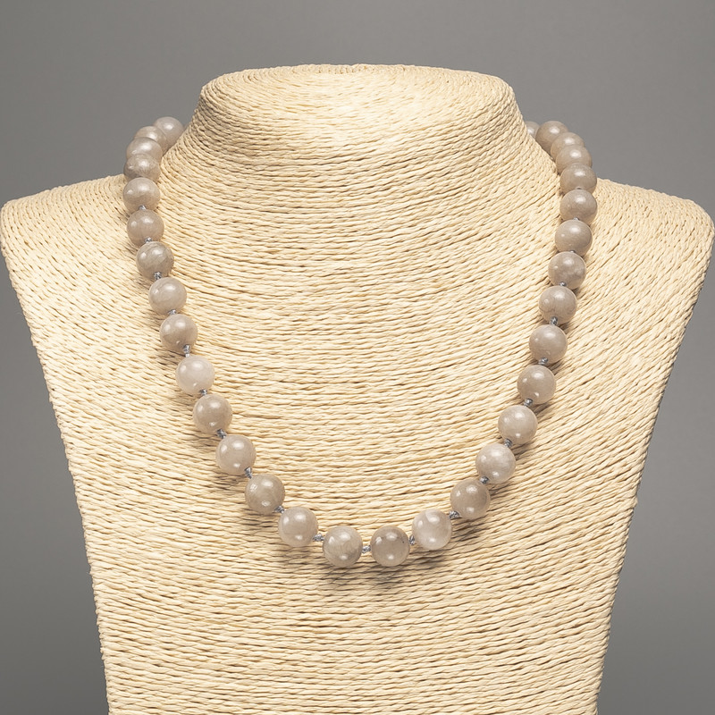 Necklace 'Labrador' with smooth beads, 10 mm diameter, approx. 50 cm long, made of white nephrite (synthetically dyed)