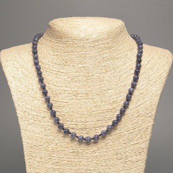 Necklace 'Charoite' with smooth beads, 6 mm diameter, 50 cm long, made of white nephrite (synthetically dyed)