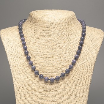 Necklace 'Charoite' – smooth beads, 8 mm diameter, approx. 50 cm length, made from white nephrite (synthetic dyed)