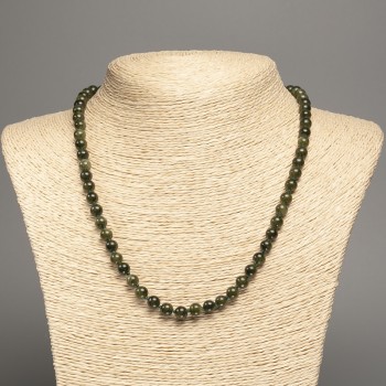 Green 'Serpentine' Necklace with smooth beads, 6 mm diameter, 50 cm length, made of white nephrite stone (synthetically dyed)