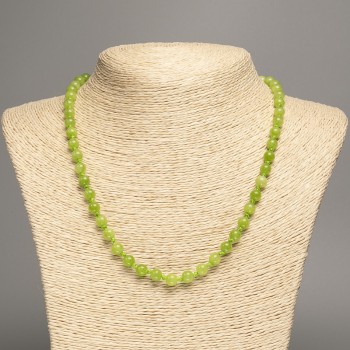 Green 'Onyx' Necklace, Smooth Beads, 6mm Diameter, 50cm Length, White Nephrite Stone (Synthetic Dyed)